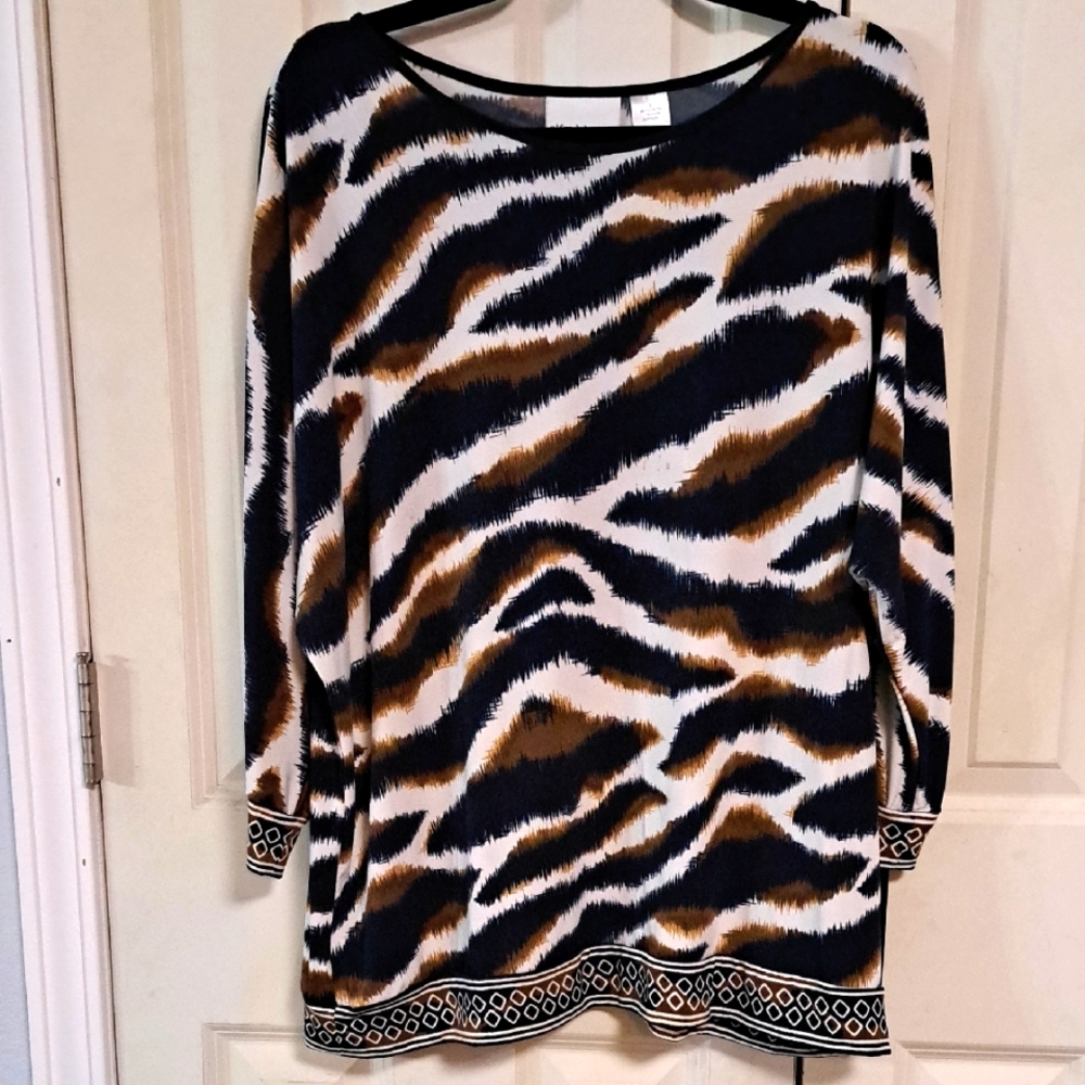 Alfred Dunner Black and Brown Animal Print Tunic